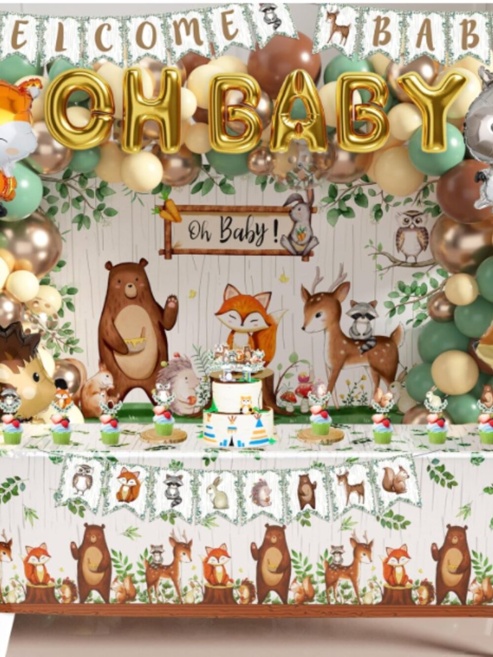 Woodland Baby Shower Decorations Animal Balloon Arch Backdrop Party Decor Kit
